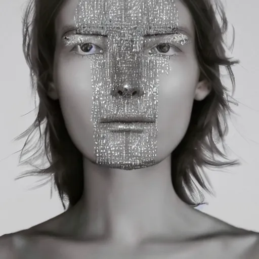 Image similar to a beautiful human face made out of crystal