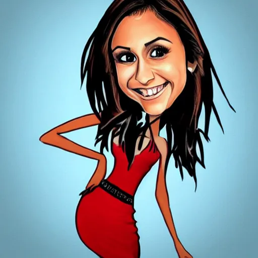 Prompt: Cartoon caricature of Nina Dobrev, silly