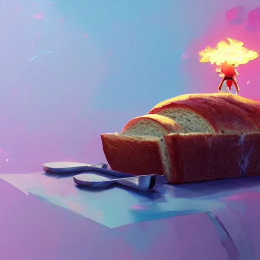 Image similar to portrait of the legendary slice of bread, battle toast, pixar, pokemon, volumetric lighting, dynamic composition, art by sachin teng and sergey kolesov and ruan jia and heng z, fantasy, hyper detailed, ultra realistic, sharp focus, wildlife photography, national geographic, octane render, concept art