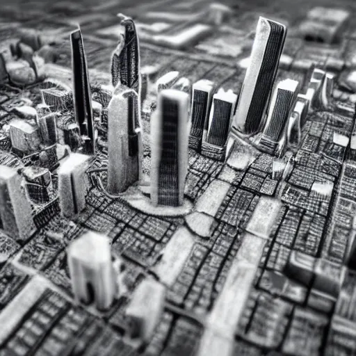 Image similar to futuristic city made of chalk, talc, quartz, aerial view