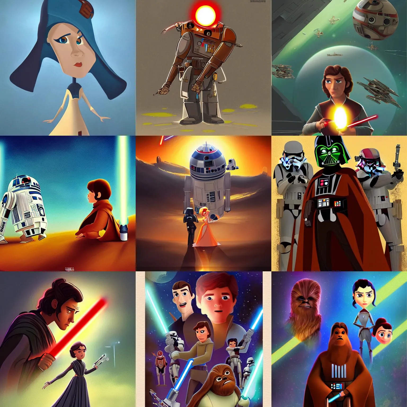 Prompt: beautiful star wars stills in the art style of disney pixar