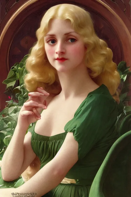 Prompt: high angle photo of a beautiful blonde woman from 2 0 s decade of 1 8 0 0 century with green eyes, gloomy atmosphere, film noir realistic, sharp focus, 8 k high definition, insanely detailed, artstation, concept art, smooth, sharp focus, illustration, art by artgerm and vargas and alphonse mucha and william - adolphe bouguereau