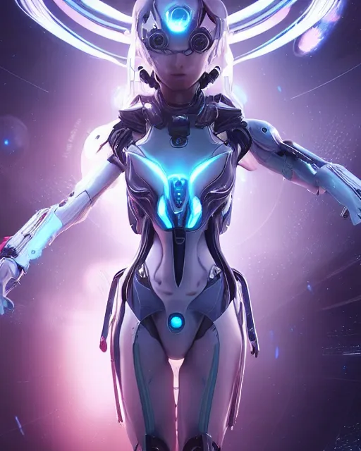 Image similar to perfect android girl on a mothership, warframe armor, beautiful face, scifi, futuristic, galaxy, nebula, raytracing, dreamy, long white hair, blue cyborg eyes, sharp focus, cinematic lighting, highly detailed, artstation, divine, by gauthier leblanc, kazuya takahashi, huifeng huang