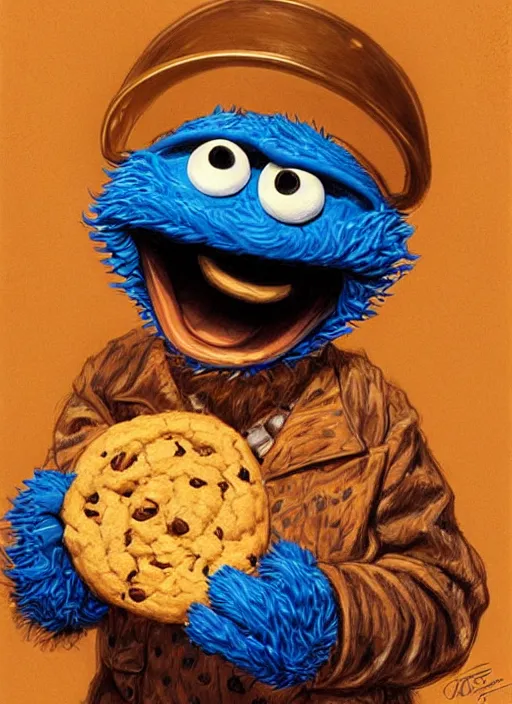 Image similar to portrait of Deliriously happy Cookie Monster in Society (1989), intricate, highly detailed, centered, solid color background, digital painting, artstation, concept art, smooth, sharp focus, illustration, artgerm, donato giancola, Joseph Christian Leyendecker, WLOP, Artgerm