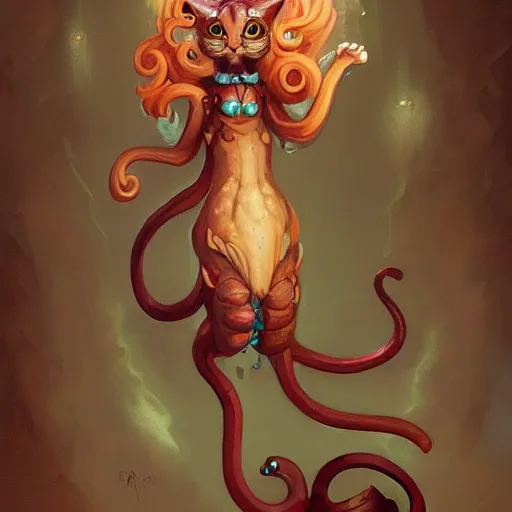 Image similar to cat seahorse shapeshifter, humanoid fursona by Peter Mohrbacher and Louis Wain, furaffinity, trending on artstation