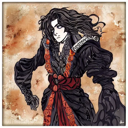 Image similar to Bishonen Mairon in the style of Ayami Kojima