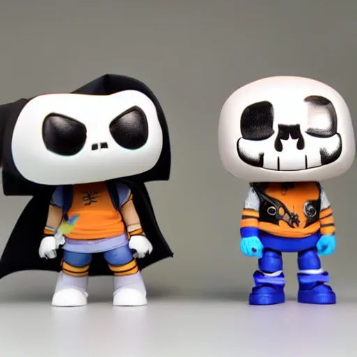 Prompt: Sans Undertale with Kids, Funko Pop, Product Photo, Realistic, Studio Lighting