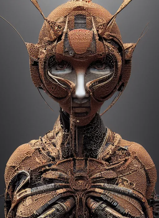 Image similar to portrait of a futuristic geisha cyborg, made from million point clouds, in the style of ghost in the shell, kintsugi, modern fine art, fractal, intricate, elegant, highly detailed, digital photography, subsurface scattering, by jheronimus bosch and he giger and greg rutkowski,