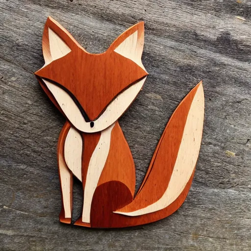 Prompt: little fox wood carving