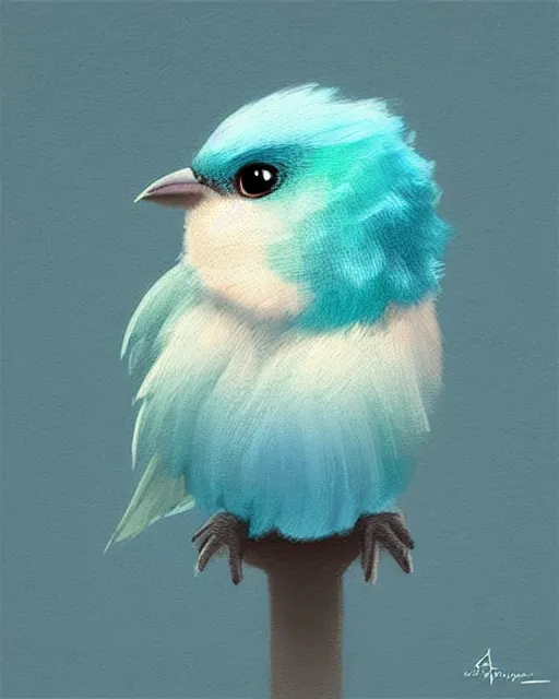 Image similar to concept art bust of a small cute bird creature, blue and teal gradient, in a pastel forest | | cute - fine - fine details by stanley artgerm lau, wlop, rossdraws, and sakimichan, trending on artstation, brush strokes