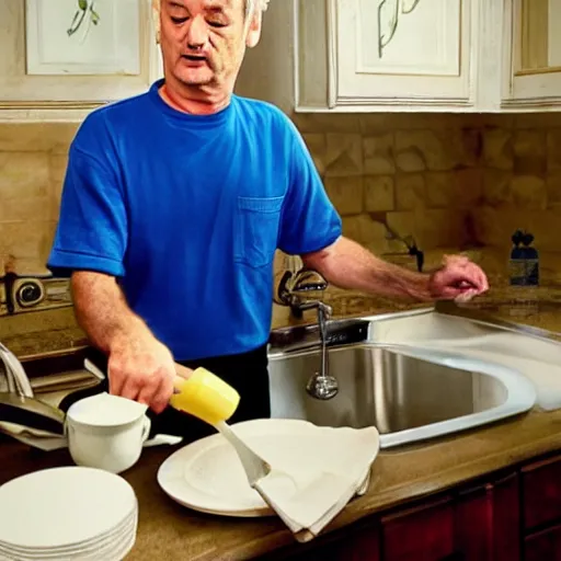 Image similar to bill murray washing dishes,