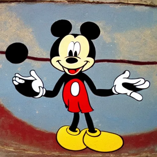 Image similar to Ancient mural painting representing Mickey Mouse