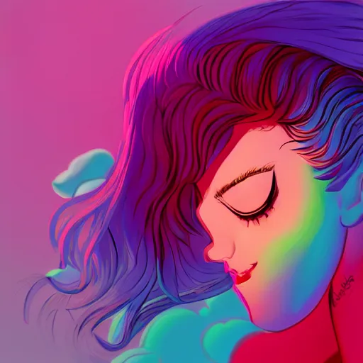 Image similar to the cotton candy kiss of transcendental bliss, 🌈 in the style of pascal blanche from artstation, digital art