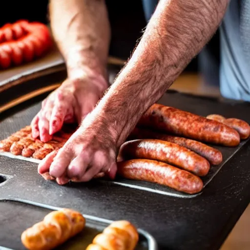 Prompt: a man tickling a sausage