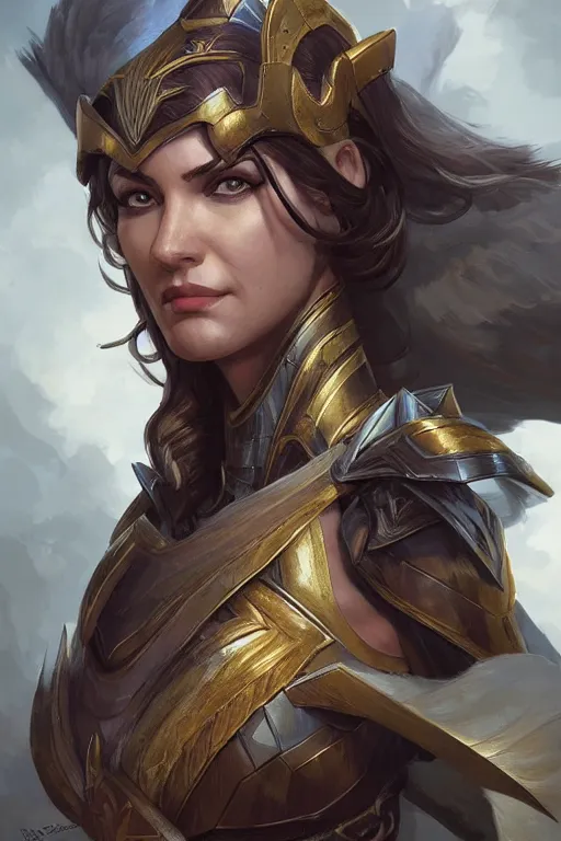 Image similar to amazon valkyrie athena, d & d, fantasy, portrait, highly detailed, headshot, digital painting, trending on artstation, concept art, sharp focus, illustration, art by artgerm and greg rutkowski and magali villeneuve