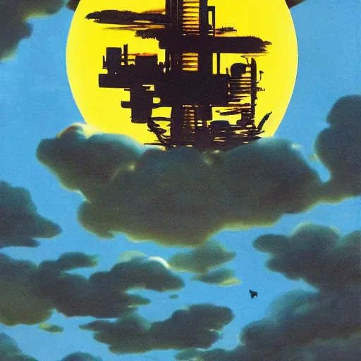 Prompt: Water world planet in the clouds, cinematic angle, cinematic lighting, blue sky, sun in the sky, by Syd Mead, John Harris, Federico Pelat
