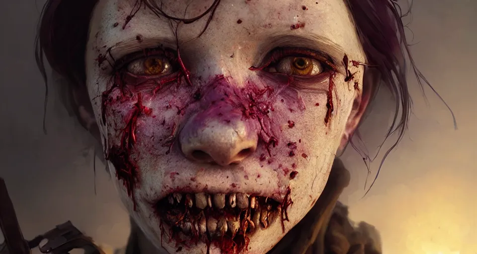 Image similar to highly detailed portrait female rotting zombie firefighter in gta v, horrible rotting flesh, stephen bliss, unreal engine, fantasy art by greg rutkowski, loish, rhads, ferdinand knab, makoto shinkai and lois van baarle, ilya kuvshinov, rossdraws, tom bagshaw, global illumination, detailed and intricate environment