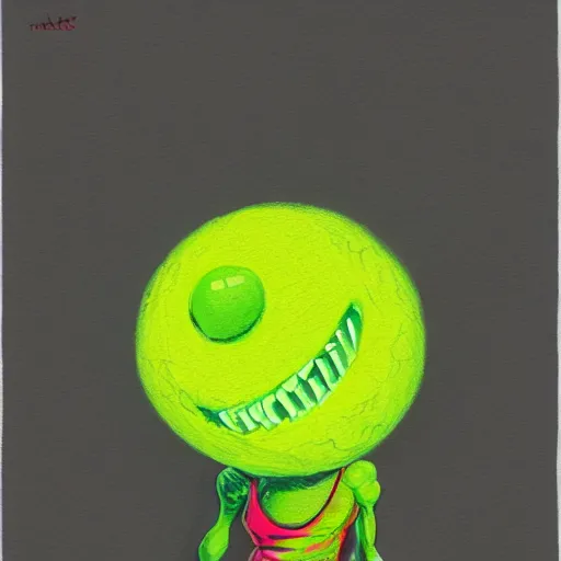 Prompt: a tennis ball monster ,tennis ball, chalk, digital art, fantasy, magic, trending on artstation, ultra detailed, professional illustration by Basil Gogos