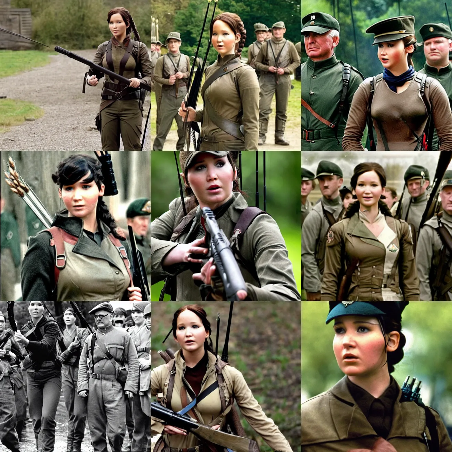 Prompt: Katniss Everdeen as Captain Mainwaring from the British sitcom Dad's Army