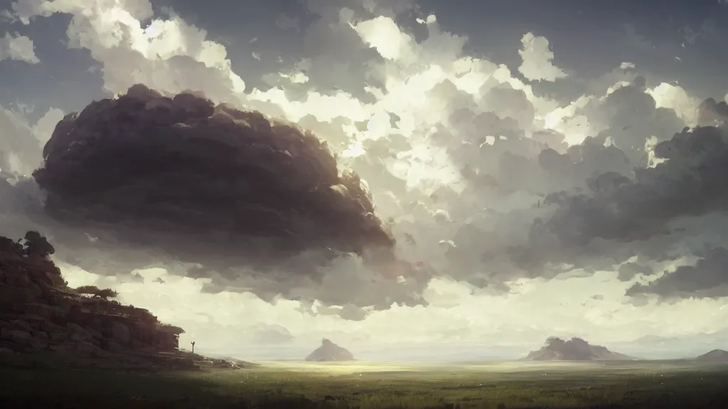 Prompt: giant cloud eye!! staring lovingly!!!!, beautiful landscape, by makoto shinkai, greg rutkowski, artstation, high detailed, cgsociety