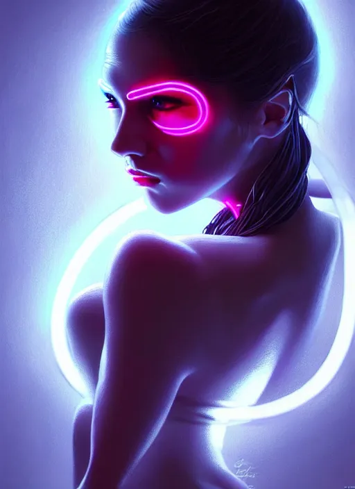 Image similar to portrait of female humanoid from 6 0 s era, intricate, elegant, cyber neon lights, highly detailed, digital painting, artstation, glamor pose, concept art, smooth, sharp focus, illustration, art by artgerm and greg rutkowski