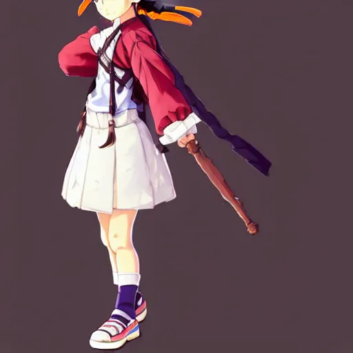 Image similar to a beautiful! boyish! natalie portman model, wearing catholic school girl outfit with mayan pattern and native style, chrono trigger jrpg aztec street fashion, gapmoe yandere grimdark, trending on pixiv fanbox, painted by greg rutkowski makoto shinkai takashi takeuchi studio ghibli, akihiko yoshida