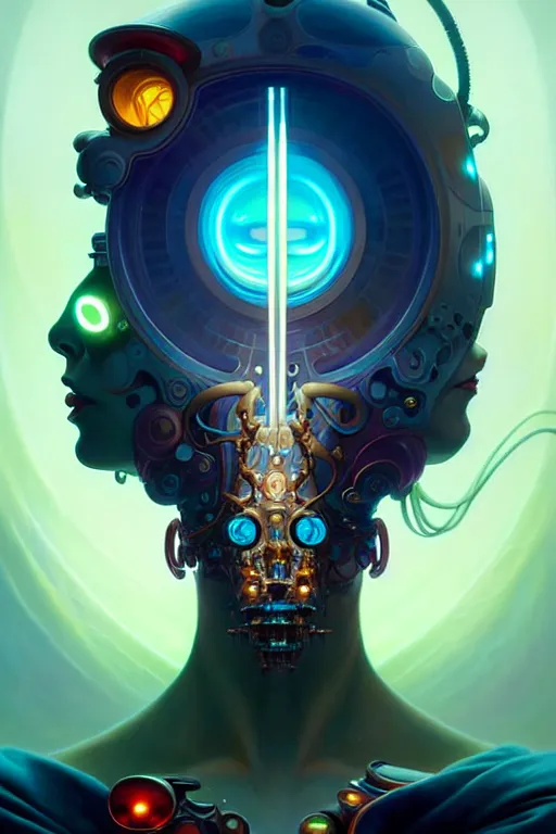 Image similar to portrait, biomechanical bioluminescent creature, cyberpunk, elegant baroque, asymmetrical art, hyperrealism, colorful, vivid, imposing, epic, digital painting, artstation, concept art, by peter mohrbacher and wlop and rhads and artgerm and magali villeneuve and alphonse mucha