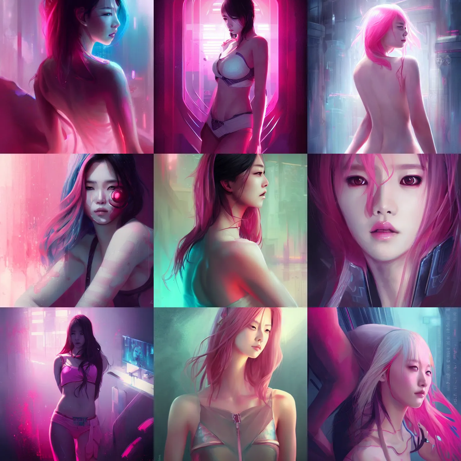 Prompt: lee jin - eun emerging from pink water in cyberpunk theme by charlie bowater, rule of thirds, seductive look, beautiful