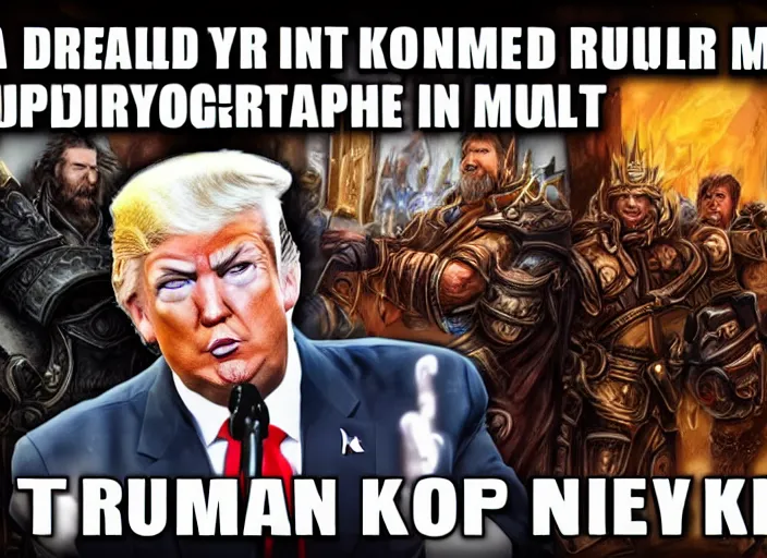 Image similar to donald trump as king of ironforge, world of warcraft