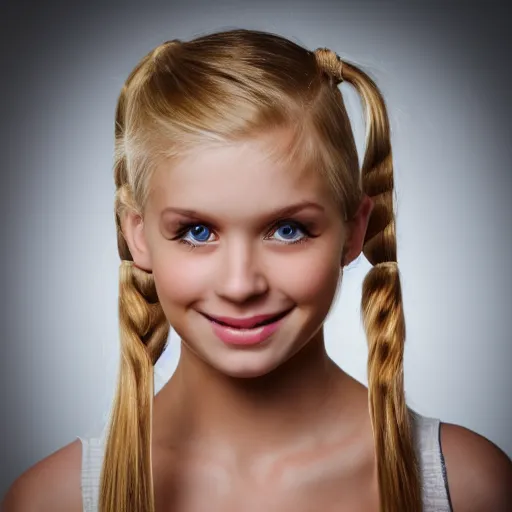 Prompt: photography of a gorgous blonde girl with pigtails