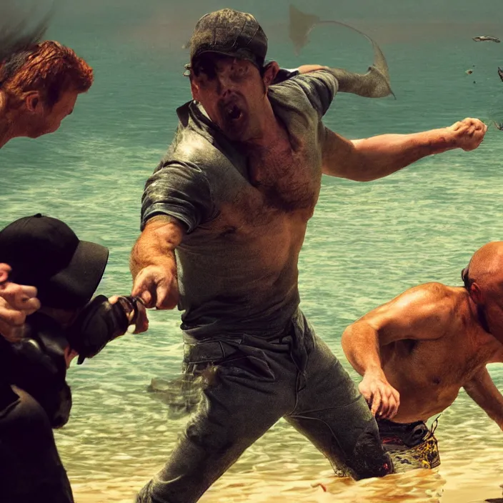 Prompt: a fish punching a man in the face, realistic, movie still, 8 k,
