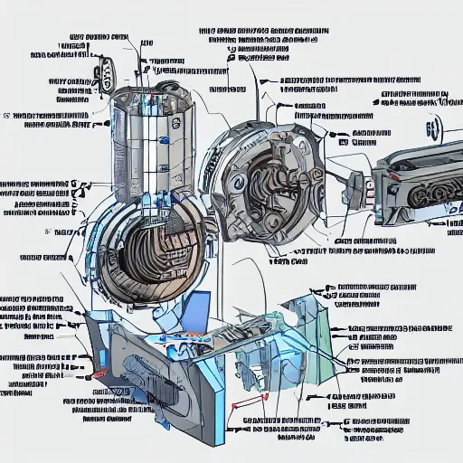 Image similar to exploded technical diagram of a machine that transmutes climate anxiety into sigma grindset energy. highly detailed, vector drawing, very very precise, mechanical diagram, technical manual, 8 k, high resolution scan, cross - sectional illustration
