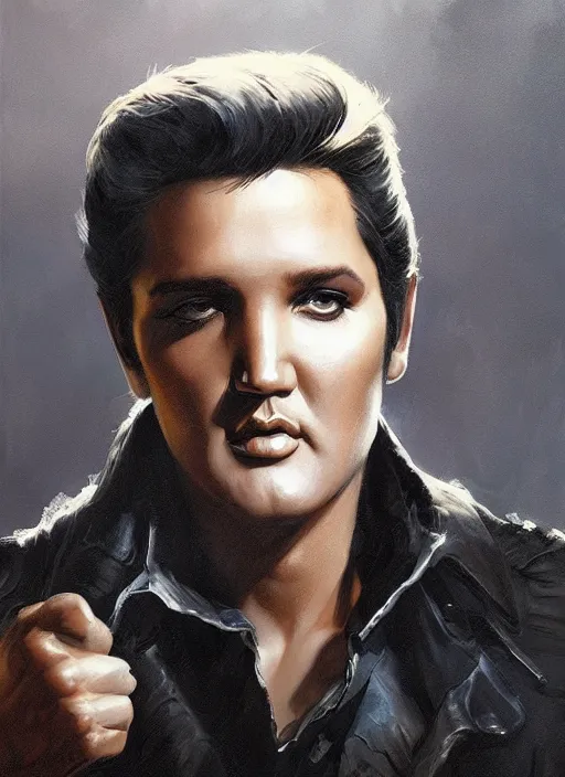 Image similar to Portrait of Elvis Presley, marvel comics, dark, intricate, highly detailed, smooth, artstation, digital illustration by Ruan Jia and Mandy Jurgens and Artgerm and Wayne Barlowe and Greg Rutkowski and Frank Frazetta