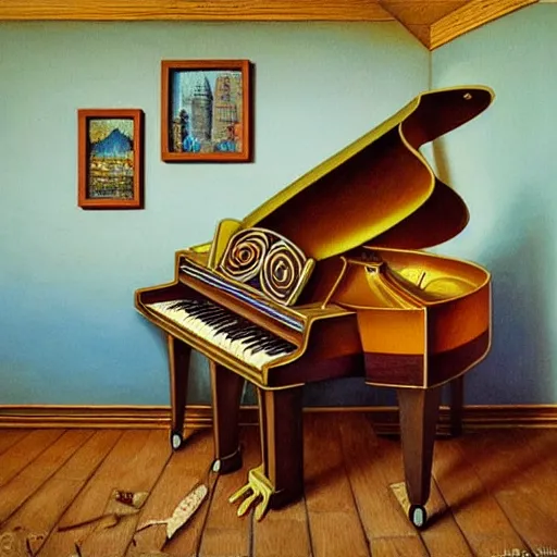 Image similar to a painting of a piano, a surrealist painting by jacek yerka, cgsociety, fantastic realism, surrealist, detailed painting