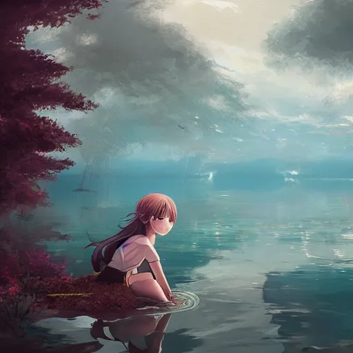 Prompt: Advanced digital anime painting, an invisible girl playing in a lake , Sakimichan, WLOP, RossDraws