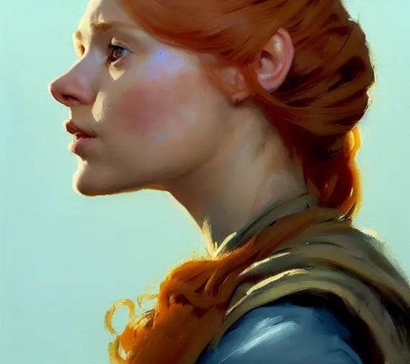 Image similar to greg manchess portrait painting of ginger beautiful princess as game of throne character, medium shot, asymmetrical, profile picture, organic painting, sunny day, matte painting, by greg rutkowski, by greg tocchini, by james gilleard, by joe fenton, dynamic lighting, gradient light blue, brown, blonde cream and white color scheme, grunge aesthetic