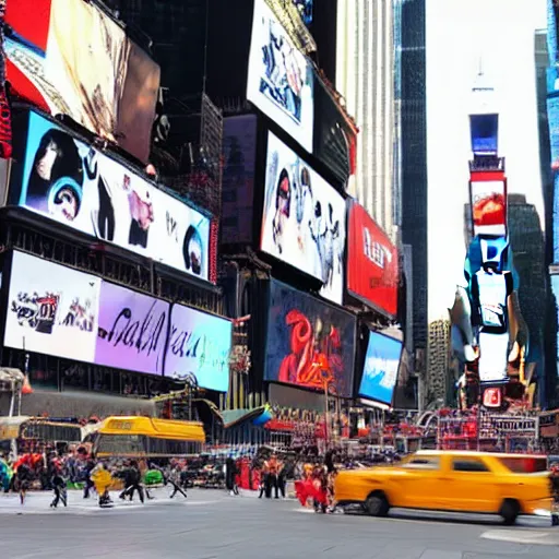 Prompt: a bird on a skateboard in times square