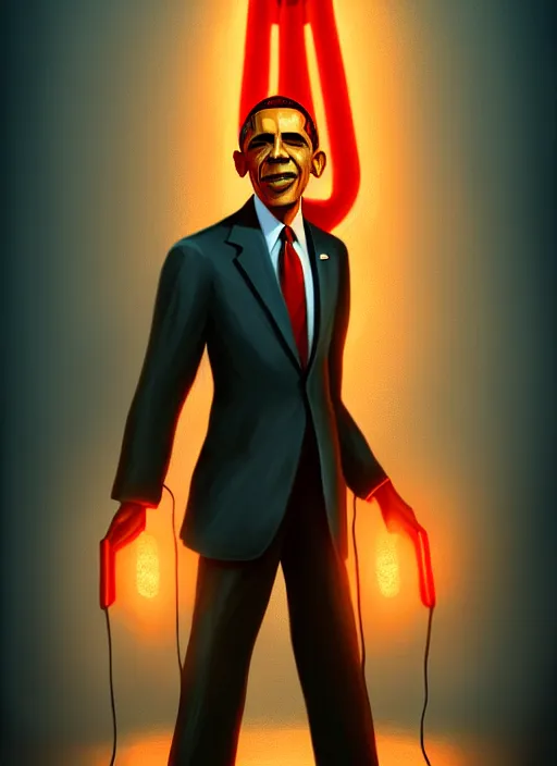 Prompt: obama, no duplicate image, bioshock art style, glowing lights, highly detailed, digital painting, artstation, concept art, smooth, sharp focus, illustration, art by richard hamilton and mimmo rottela