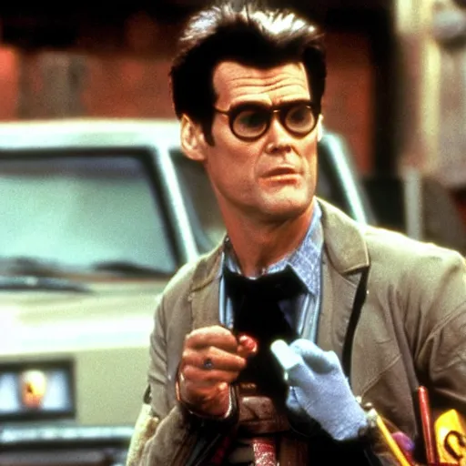 Prompt: Jim Carrey as Egon Spengler in the movie Ghostbusters