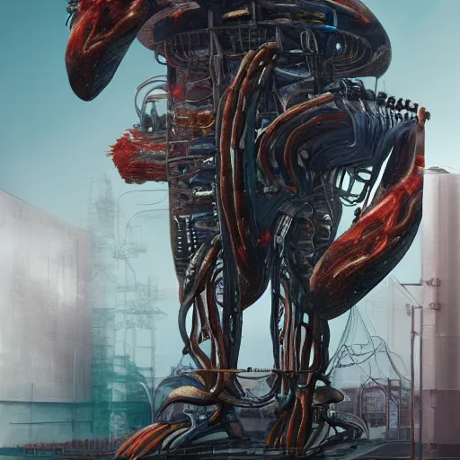 Image similar to man fused with a gigantic machine, futuristic, body horror, sci-fi, meat machine, hyperdetailed, Cinematic, Kinemacolor, Artstation, 8k