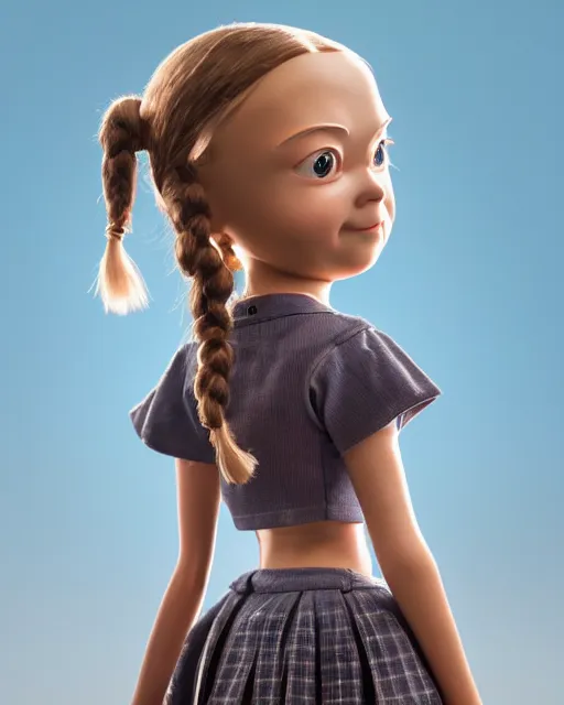 Prompt: highly detailed closeup, face profile portrait of a tin toy greta thunberg as an anime schoolgirl, bikini, depth of field, nicoletta ceccoli, mark ryden, lostfish, max fleischer, breathtaking, detailed and intricate environment, 8 k resolution, hyperrealistic, octane render