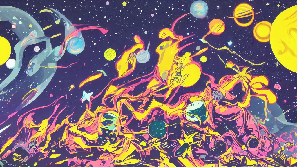 Image similar to deep space cosmos,twinkling distant stars, graphic novel style by Tomokazu Matsuyama,trending on artstation