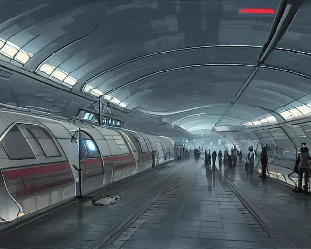 Image similar to futuristic train station, concept art, digital painting, artstation