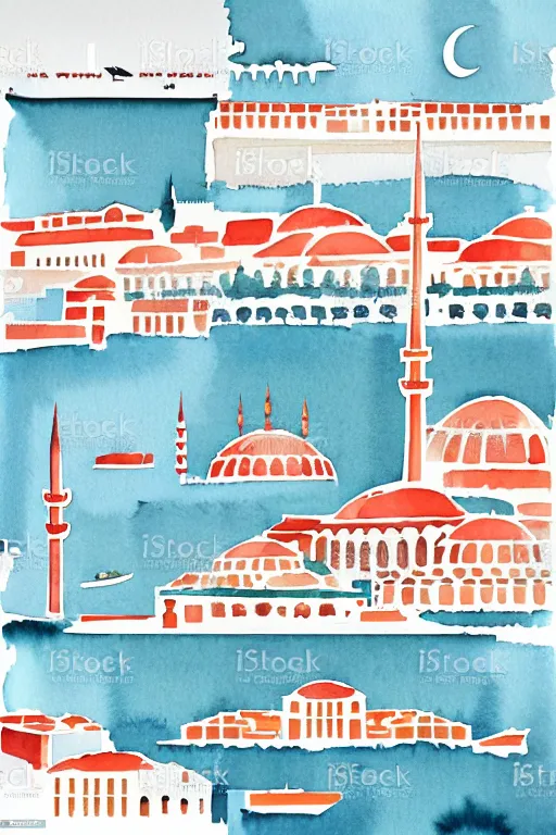 Prompt: minimalist watercolor art of istanbul, illustration, vector art