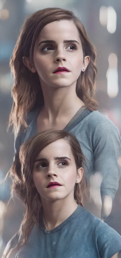 Image similar to Emma Watson in Ready Player One, XF IQ4, 150MP, 50mm, F1.4, ISO 200, 1/160s, natural light