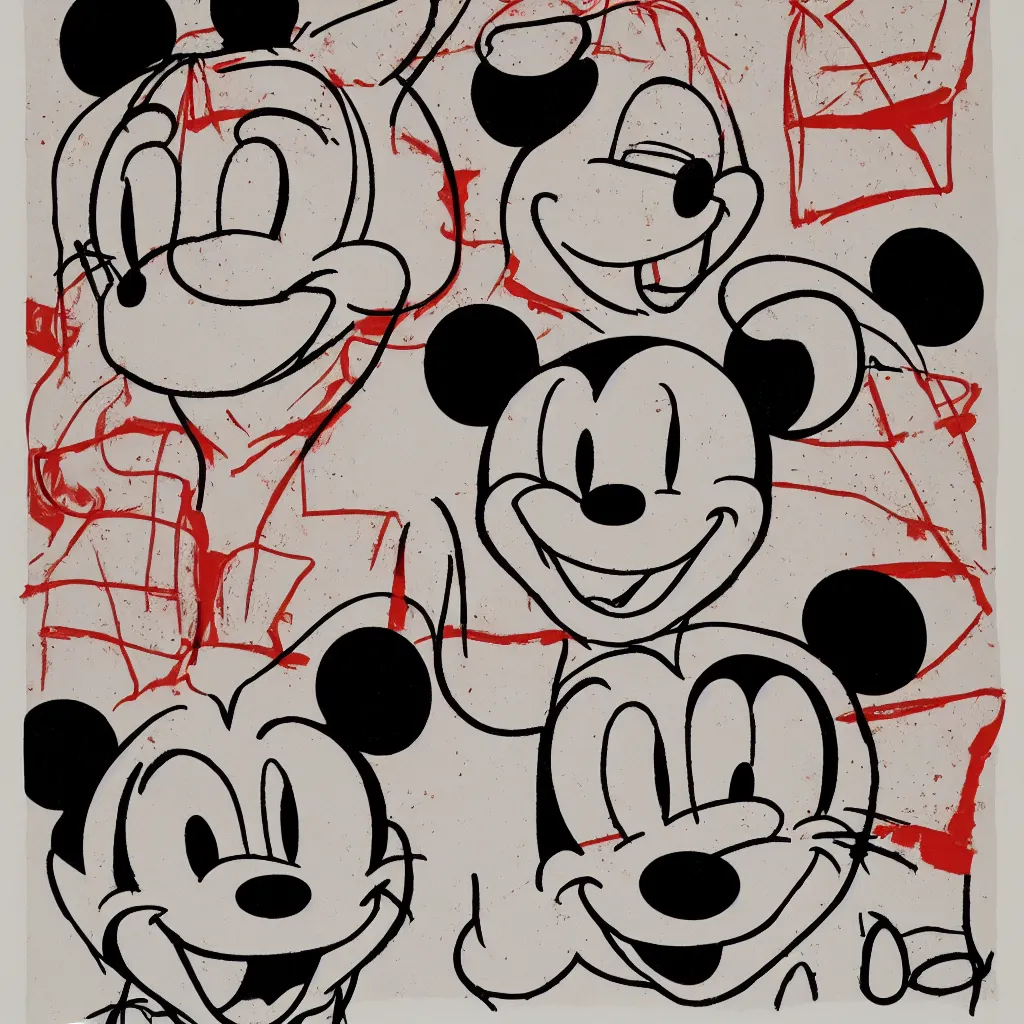 Image similar to individual silk screen portrait of mickey mouse by andy warhol