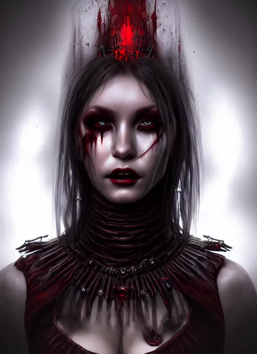 Image similar to full body portrait vampire queen blood highly detailed CGsociety subtle concept art HDR hyper realistic volumetric lighting subsurface scattering unreal