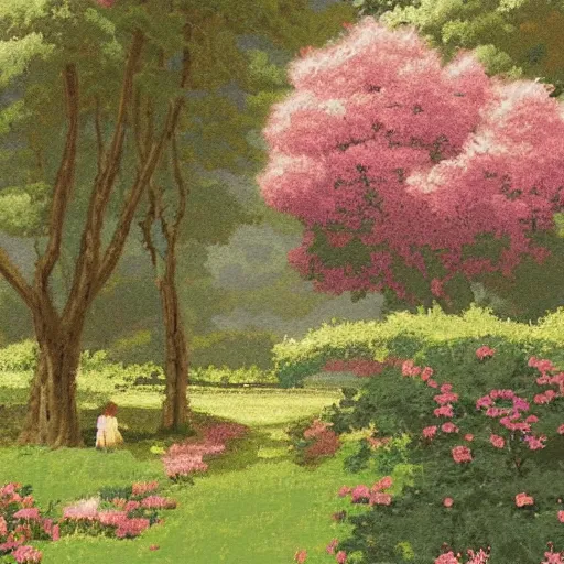 Image similar to A illustration of a beautiful landscape, delicate brushstrokes. peaceful & serene, with a gentle breeze blowing through the trees & flowers. colors are muted & gentle, calm & tranquility. well balanced & harmonious. color & composition, pleasing to the eye & calming to the soul. pixel art by Albrecht Anker, by Greg Rucka casual, experimental