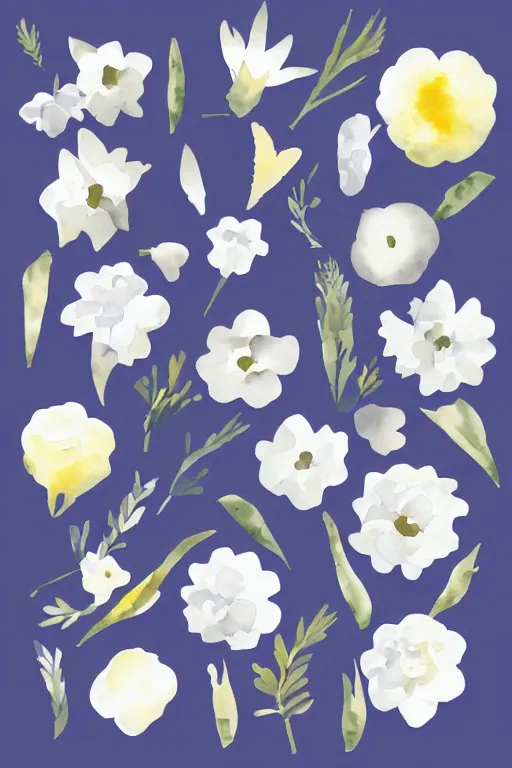 Image similar to minimalist watercolor art of flowers on white background, illustration, vector art