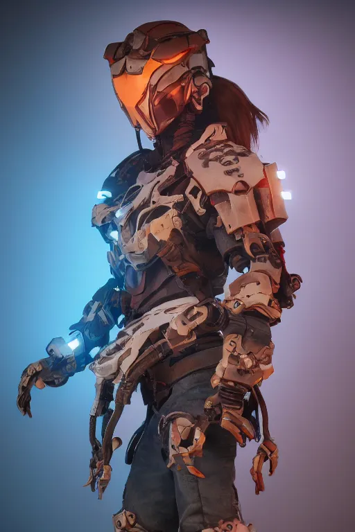 Image similar to combination suit armor aloy horizon forbidden west horizon zero dawn robot ninja mask helmet backpack tribal, aesthetic octane render, 8 k hd resolution, by ilya kuvshinov and cushart krentz and gilleard james radiating a glowing aura cgi rtx 2 0 2 2